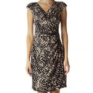 Lauren Ralph Lauren Stretch Jersey Black & Cream Animal Print Sheath Dress